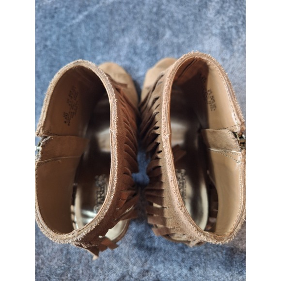 Carlos Santana Brown Suede Fringe Peep-Toe Ankle Boots - Picture 7 of 15
